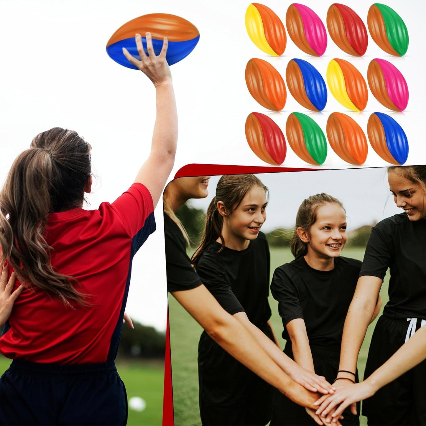 Jerify 12 Pcs Mini Footballs for Kids Spiral Foam Football Bulk 5 Inch Soft Small Waterproof Foam Ball Sports Birthday Toddler Football for Indoor and Outdoor Game(Festive Color)