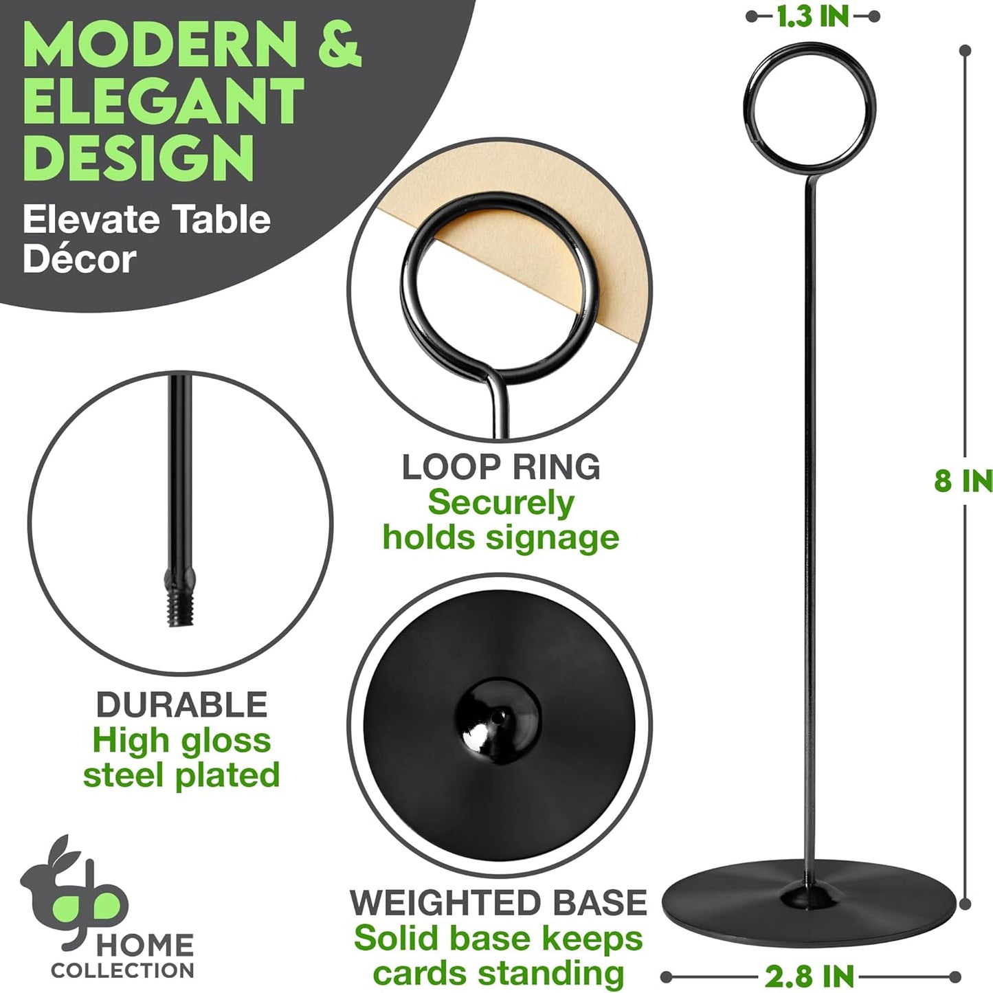 Gray Bunny Metal Table Number Holders, 12 Pack, 8 in Tall, Black, Card Holders Tabletop Table Number Stands, Wire Clip for Restaurants Recipe Place Card Signs, Weddings, Banquets, Pictures