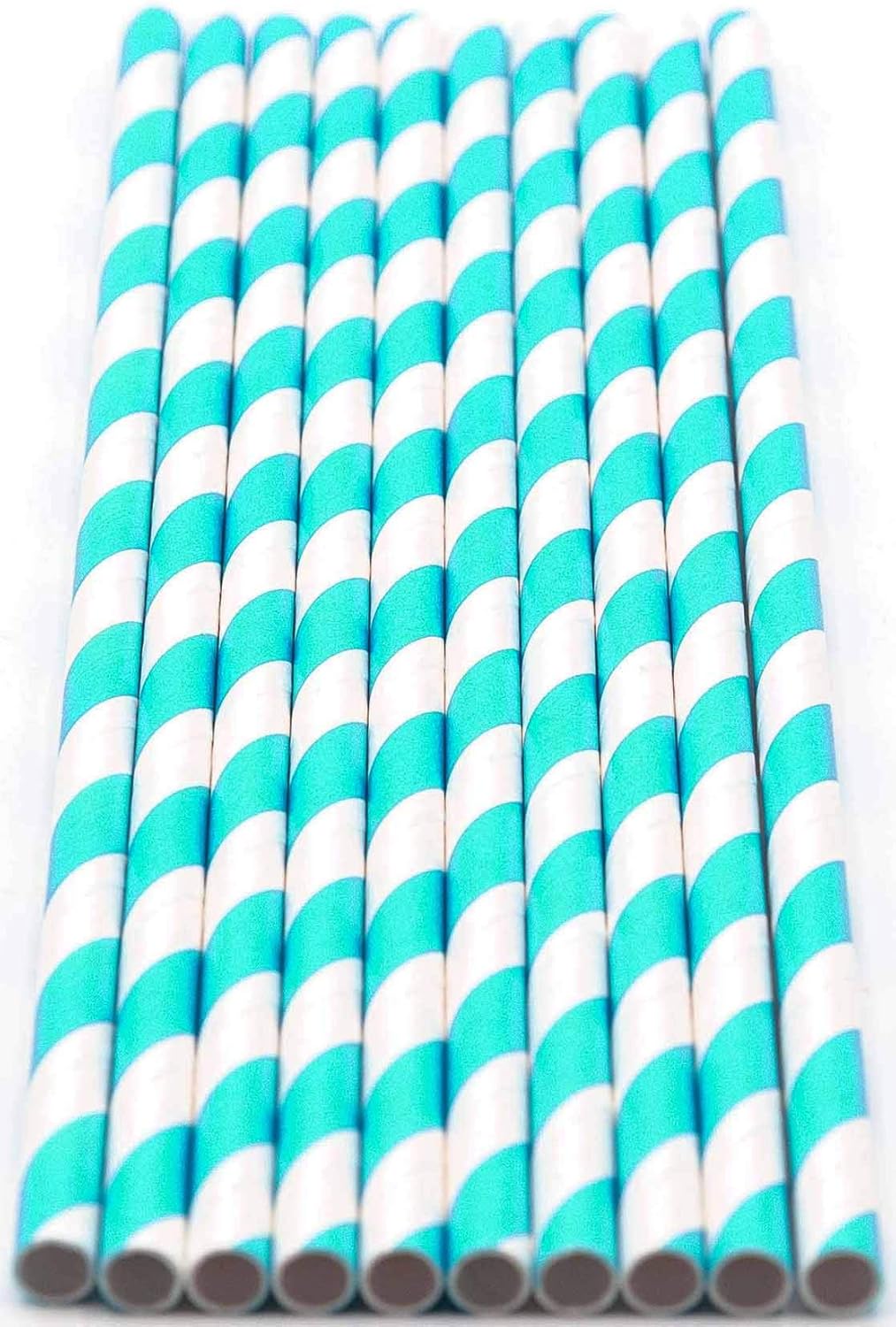 Pack of 150 Turquoise Swirls Biodegradable 4-Ply Paper Drinking Straws (Compostable, Non-toxic, BPA-free)