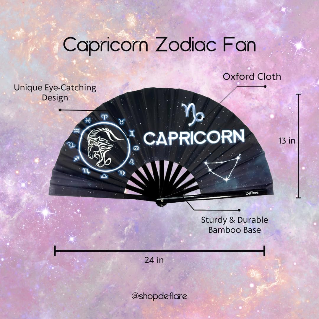 DeFlare | Cosmic Zodiac Rave Fan | Zodiac Sign Hand Fan | Astrology Rave Fan | Hand Fan | Large Rave Fan | Large Clacking Fan