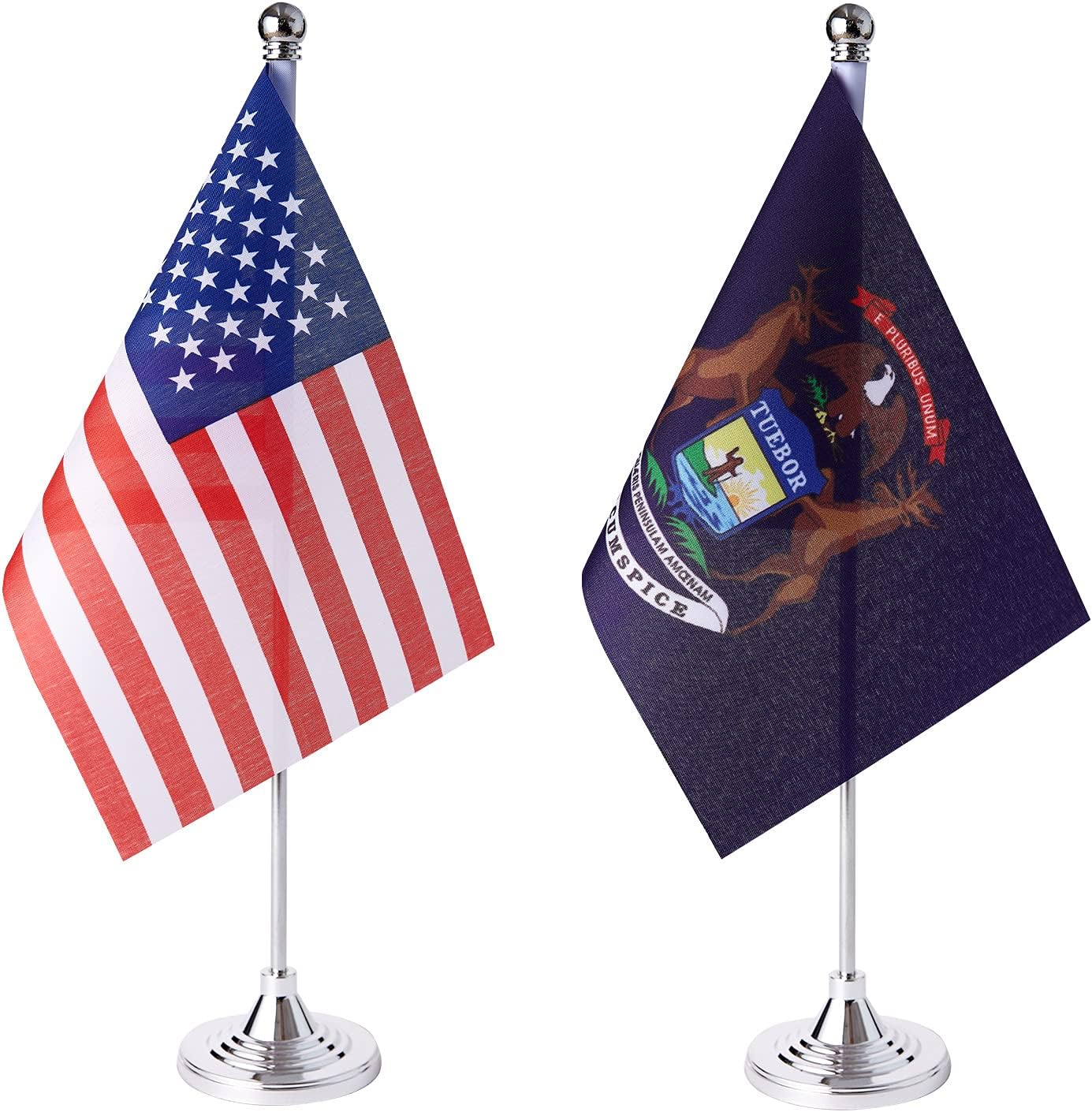ZXvZYT 2 Pack American US Michigan flag USA Michigan MI State table flag,Small Mini United States Desk Flags With Stand Base,for U.S. States Party Events Celebration Decorations Supplies