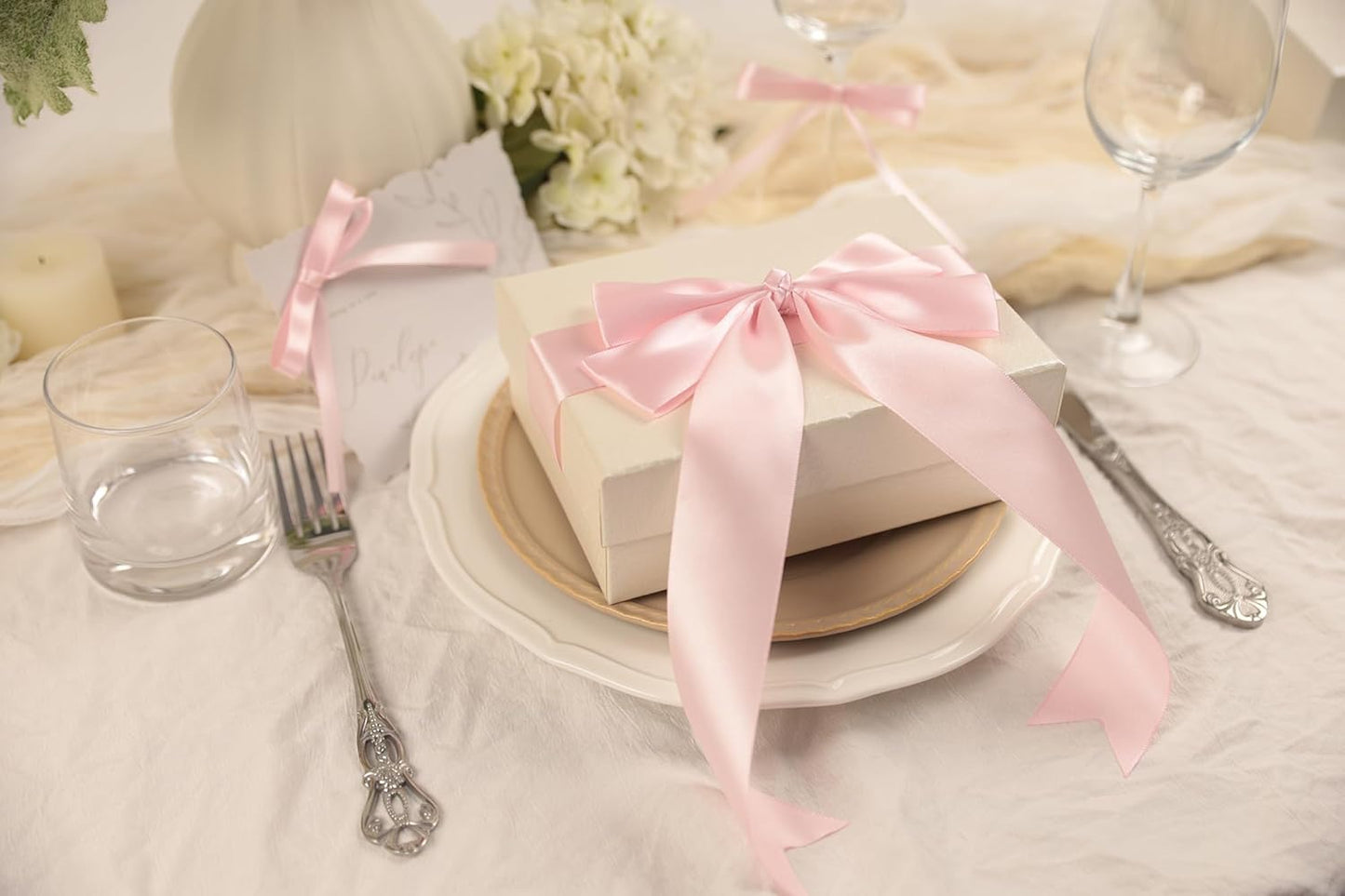 Baby Pink Satin Ribbon 1-1/2 inch X Continuous 50 Yards, Single Face Polyester Ribbon Perfect for Gift Wrapping, Flower Bouquet, Wedding Decor, Crafts, Bow Making, Sewing and More