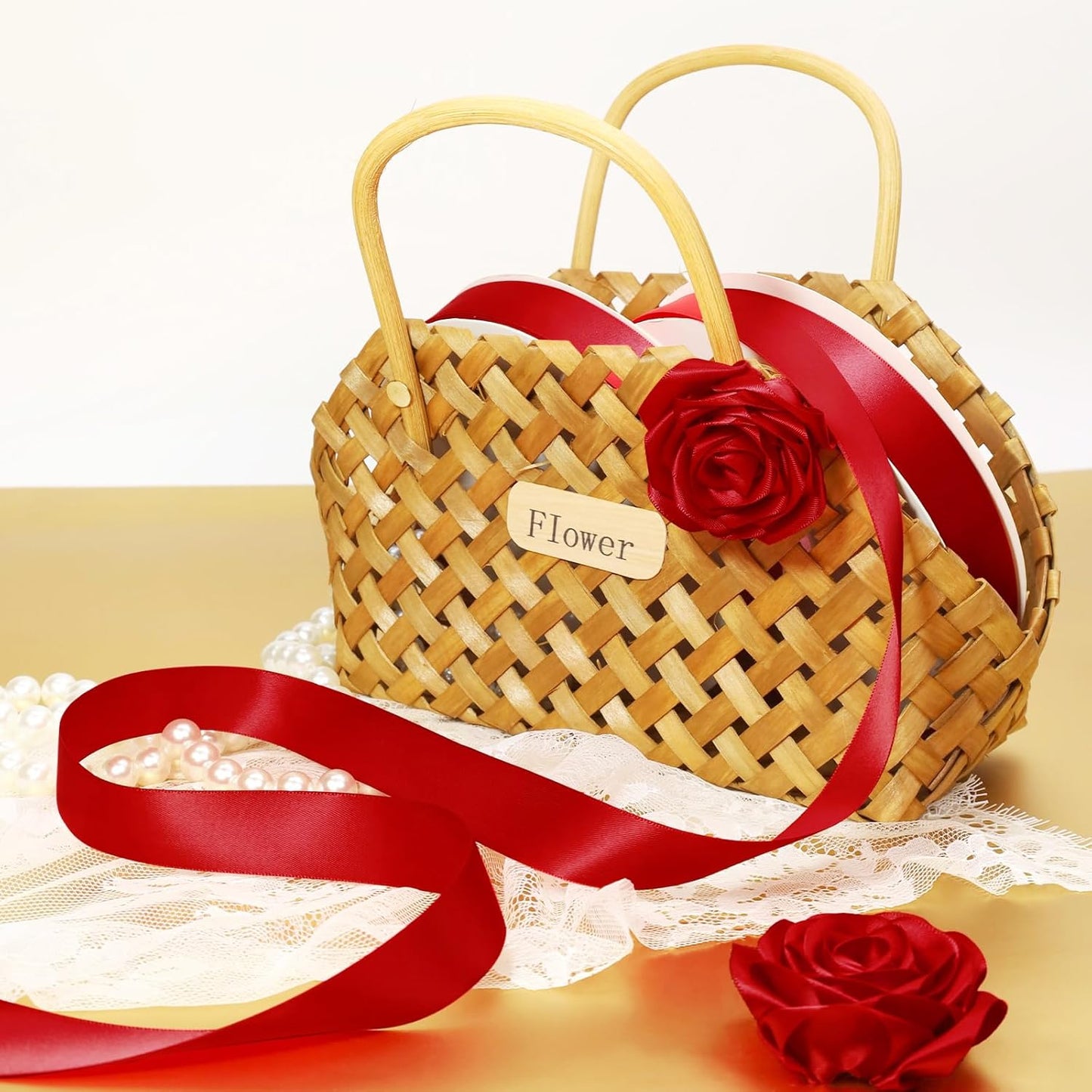 LaRibbons 1 1/2 Inch 50 Yard Double Faced Satin Ribbon,Red Satin Craft Fabric Ribbon for Gift Wrapping Floral Bouquets Wedding Party Decoration