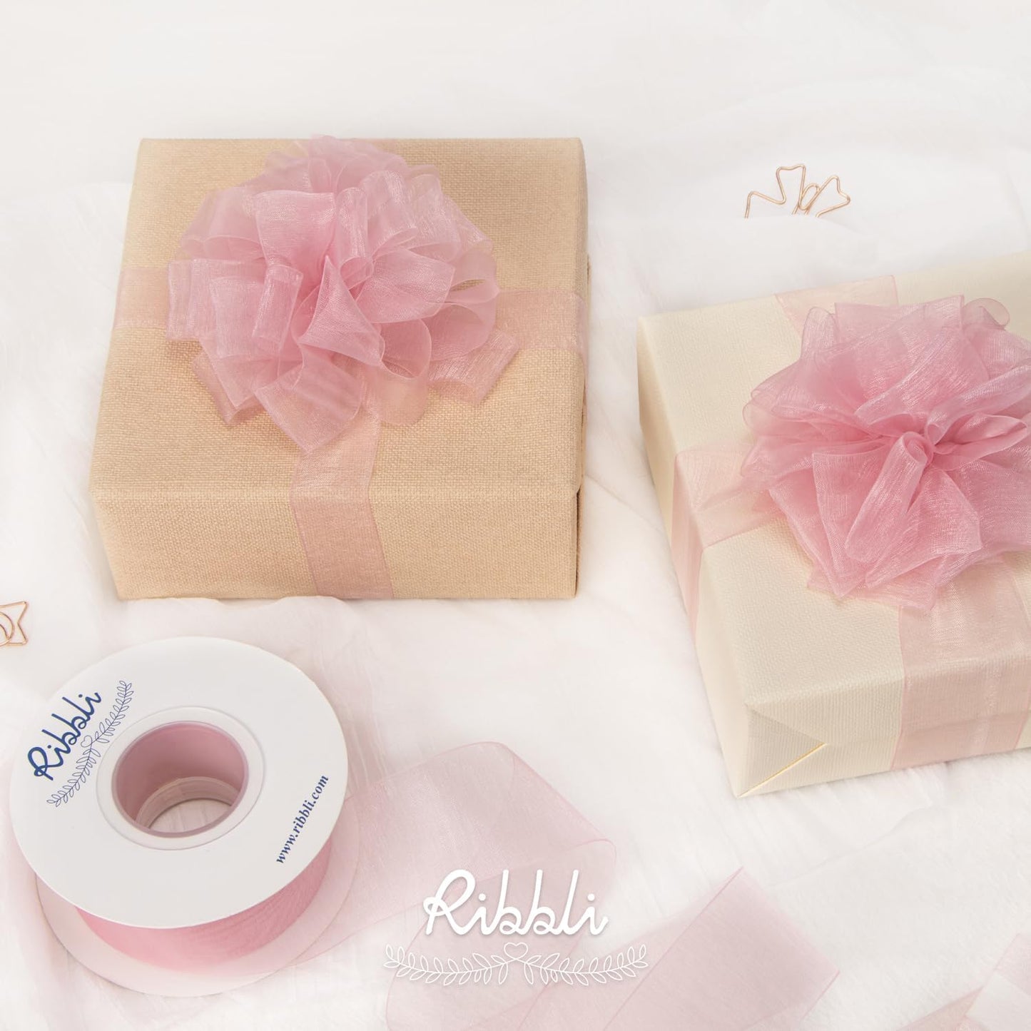 Ribbli Rose Pink Organza Ribbon,1/2 Inches x Continuous 50 Yard,Pink Sheer Ribbon for Gift Wrapping,Cookie Wrapping,Wedding Decoration,All Crafting and Sewing