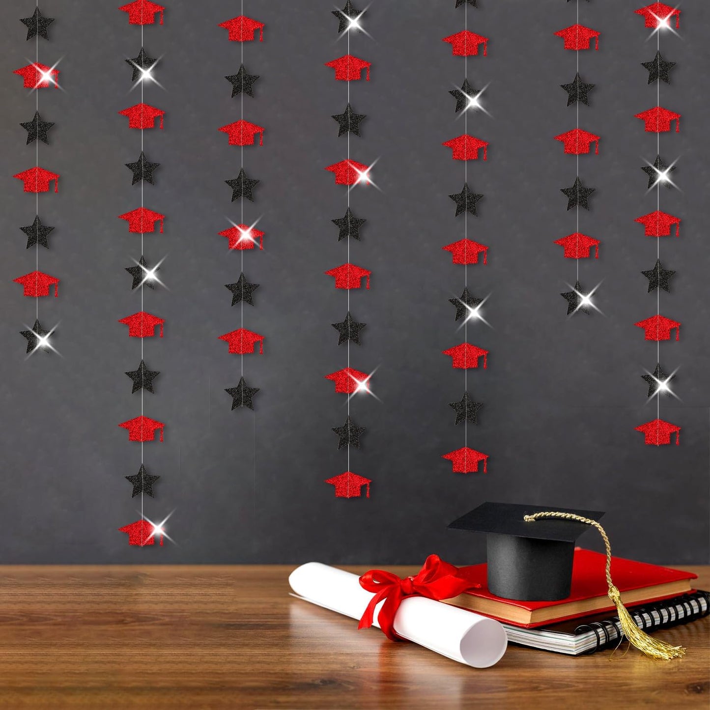 Red-Black Graduation-2025 Class Party-Decorations Garland - Congrats Grad Hat Star Banner Streamers,Senior High School Night College Congratulations Decor Supplies Ouruola