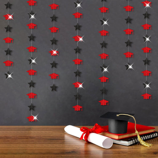 Red-Black Graduation-2025 Class Party-Decorations Garland - Congrats Grad Hat Star Banner Streamers,Senior High School Night College Congratulations Decor Supplies Ouruola