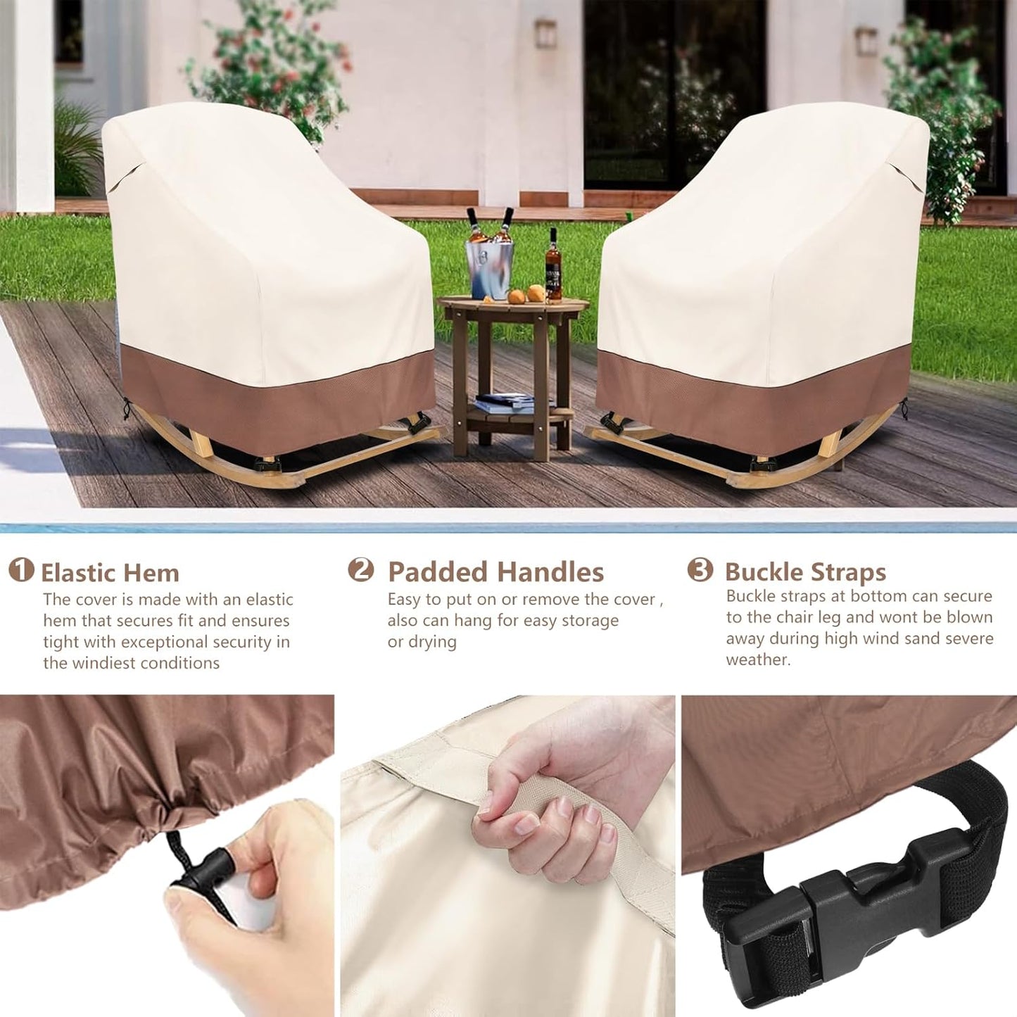 Okcool Patio Rocking Chair Cover 2-Pack,Rocking Chair Covers for Outdoor Furniture, 27''W x 34''D x 45''H Inch,Rocking Chair Covers Waterproof,Beige & Brown