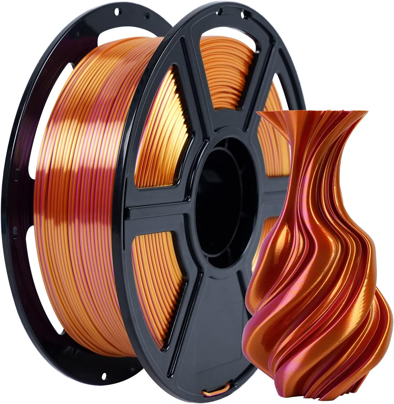 FLASHFORGE Silk Dual Color Filament, Gold and Rose 2 in 1 Coextrusion Silk PLA Filament 1.75mm, 3D Printer Filament Color Change 1kg(2.2lbs) Spool, Dimensional Accuracy +/- 0.02mm