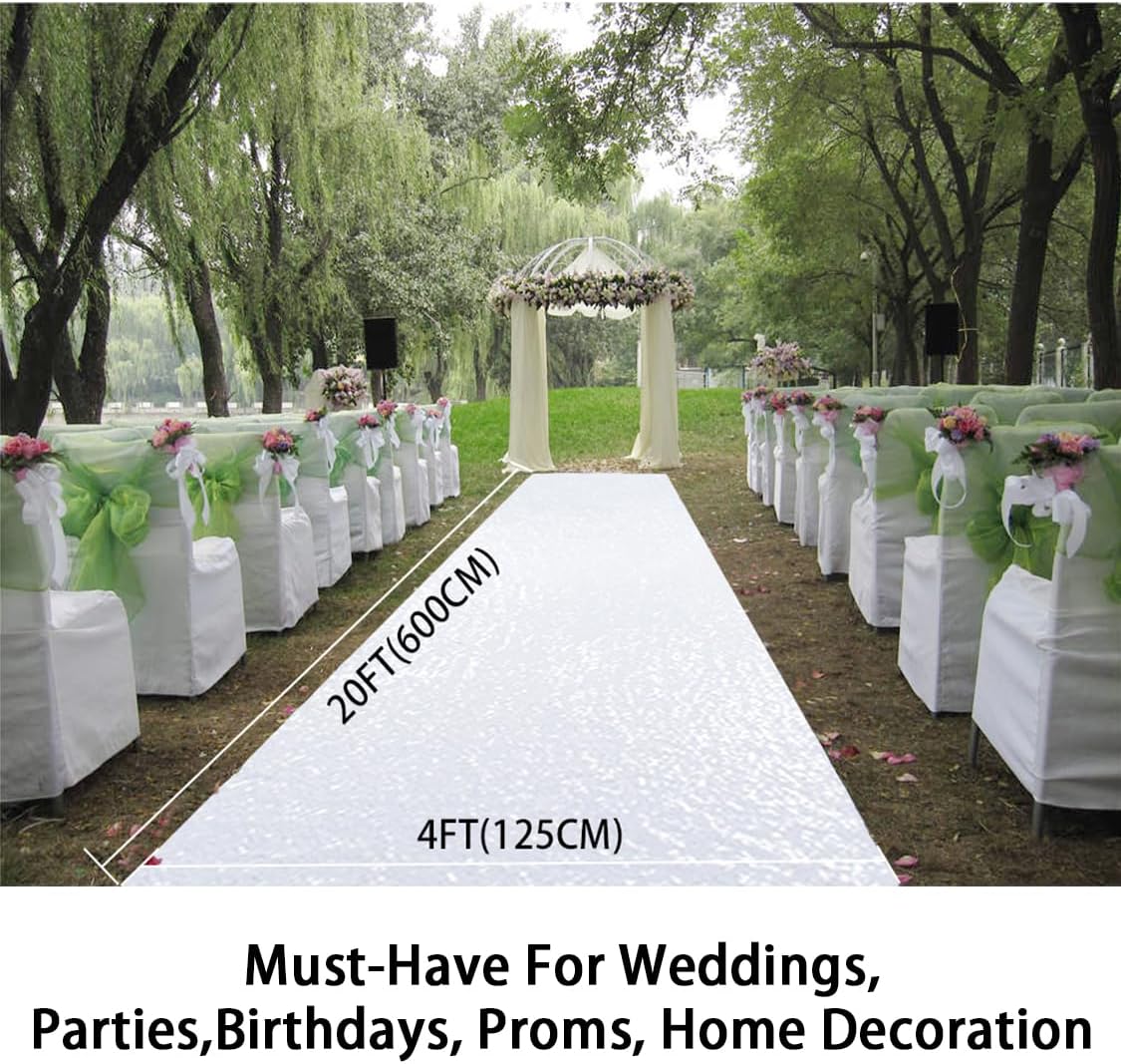 ShinyBeauty 4x20 FT Wedding Aisle Runner Rug - White Waterproof Non-Slip Ceremony Carpet for Outdoor, Beach, Party Events