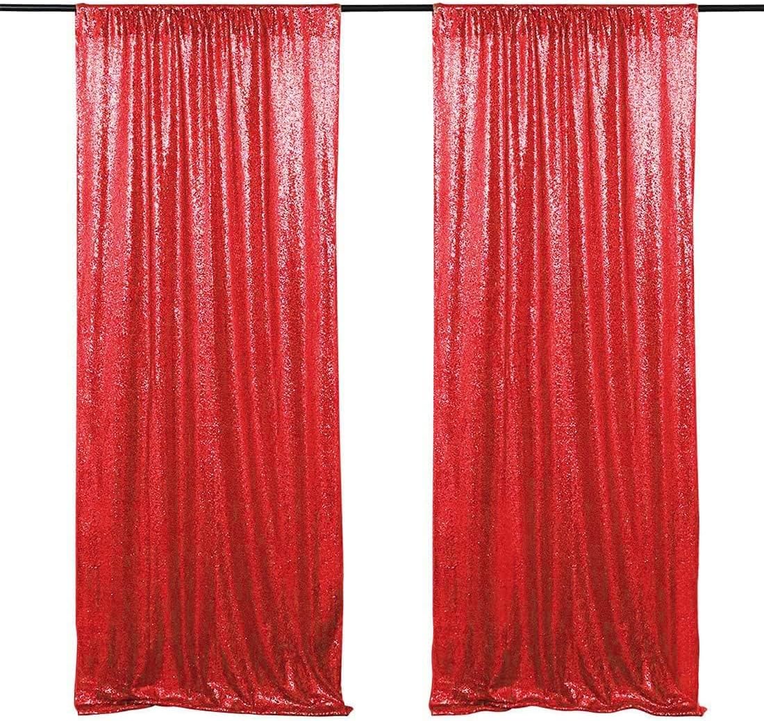 Red Sequin Backdrop Curtain 4FTX8FT 2 Panels Sparkly Backdrop Drapes Glitter Fabric Backdrop for Birthday Wall Decoration