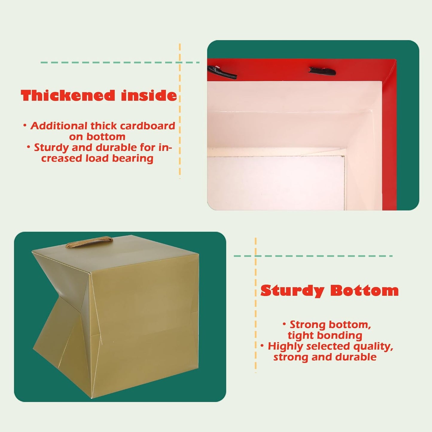 ADIDO EVA Gold Square Gift Bags Small Size Square Bottom Paper Bags with Handles for Party Favor, Shopping Bag (8x8x8 In, 10 CT)