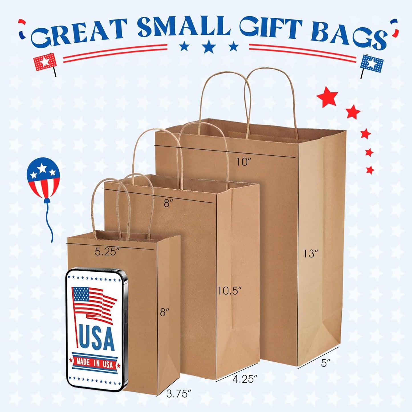 MESHA Kraft Paper Bags 5.25X3.75X8 Brown Small Gift Bags with Handles Bulk,500 Pcs for Small Business,Birthday Wedding Party Favor, Paper Shopping