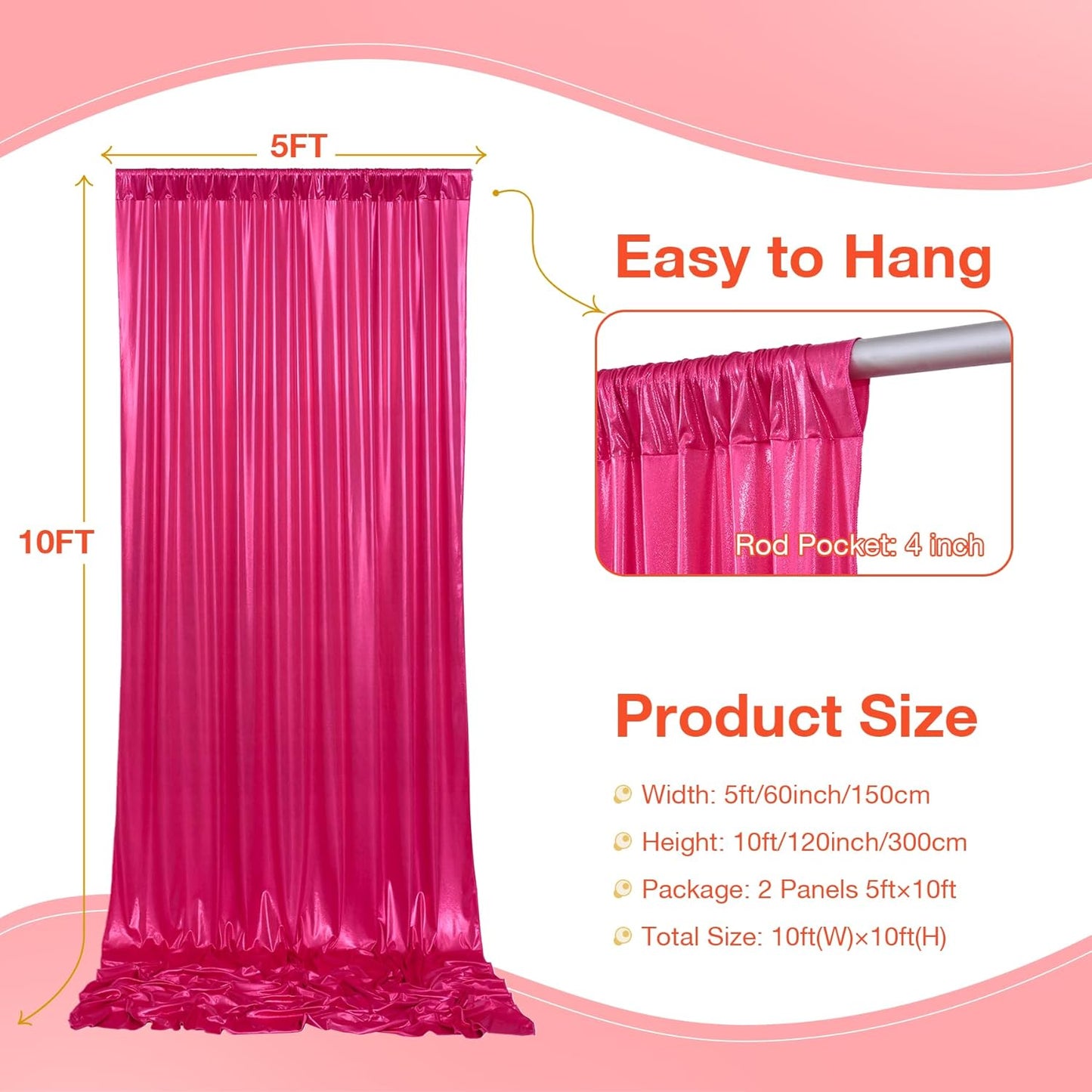 20x10FT Glitter Hot Pink Backdrop Curtain for Parties, Wrinkle Free Thick Fuchsia Sequin Backdrop, 4 Panels 5x10FT Shimmer Photo Back Drop Drapes for Barbie Party Wedding Photography Background