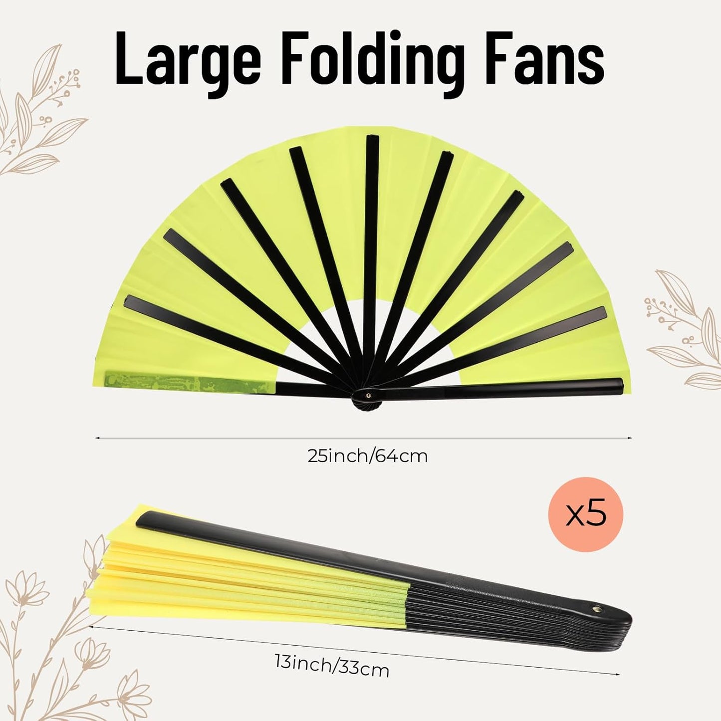 5PCS Large Chinese Folding Fans for Line Dancing, Clacking Fans for Line Dancing, Foldable Handheld Fans, Popping & Clapping Hand Fans Bulk Set (5 Colors)