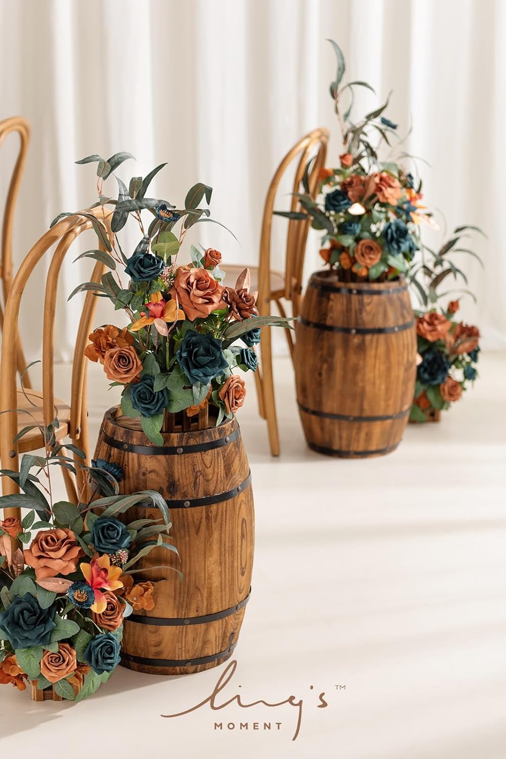 Ling's moment 17.5" Tall Standing Artificial Flowers Arrangements 4pcs Fall Wedding Aisle Runner Chair Decorations Teal Burnt Orange Centerpieces Ceremony Reception Rose Floral Party Outdoor