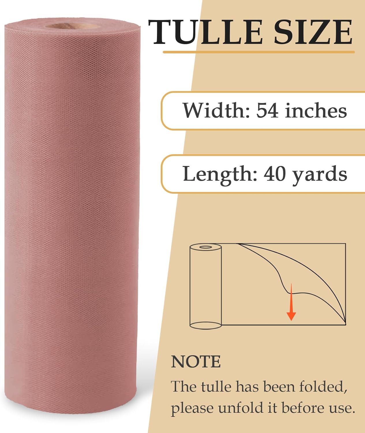 Dusty Rose Tulle Fabric Roll, 54" x 40 Yards (120FT) Tulle for Wedding Decoration DIY Tutu Party Backdrop Baby Shower Table Skirts Gift Wrapping