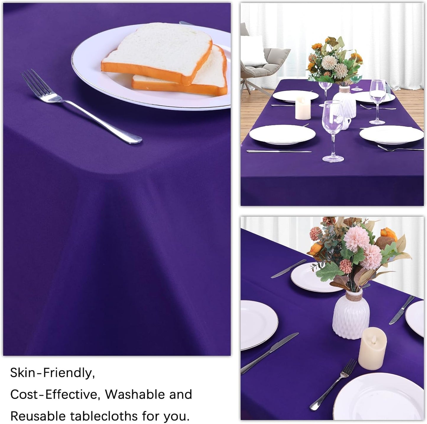 8 Pack Purple Tablecloth 60 x 102 Inch Rectangular Tablecloths for 6 Foot Rectangle Tables, Wrinkle Resistant Purple Table Cloth Washable Polyester Fabric Table Covers for Buffet Wedding Party Banquet