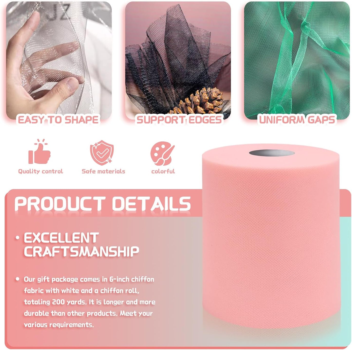 6" x 200 Yards Blush Tulle Fabric Rolls, Blush Spool Tulle Ribbon for DIY Tutu Skirt Wedding Decoration Baby Shower Birthday Party Backdrop Gift Wrapping Bow Craft Supplies