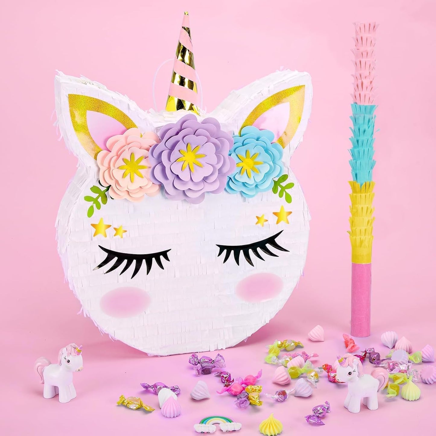 WERNNSAI Unicorn Piñata - Unicorn Party Supplies Piñata with Stick and Blindfold for Girls Kids Birthday Party Game Anniversary Classroom Activities Unicorn Them Party Decorations(15.7'' x 12.2'')