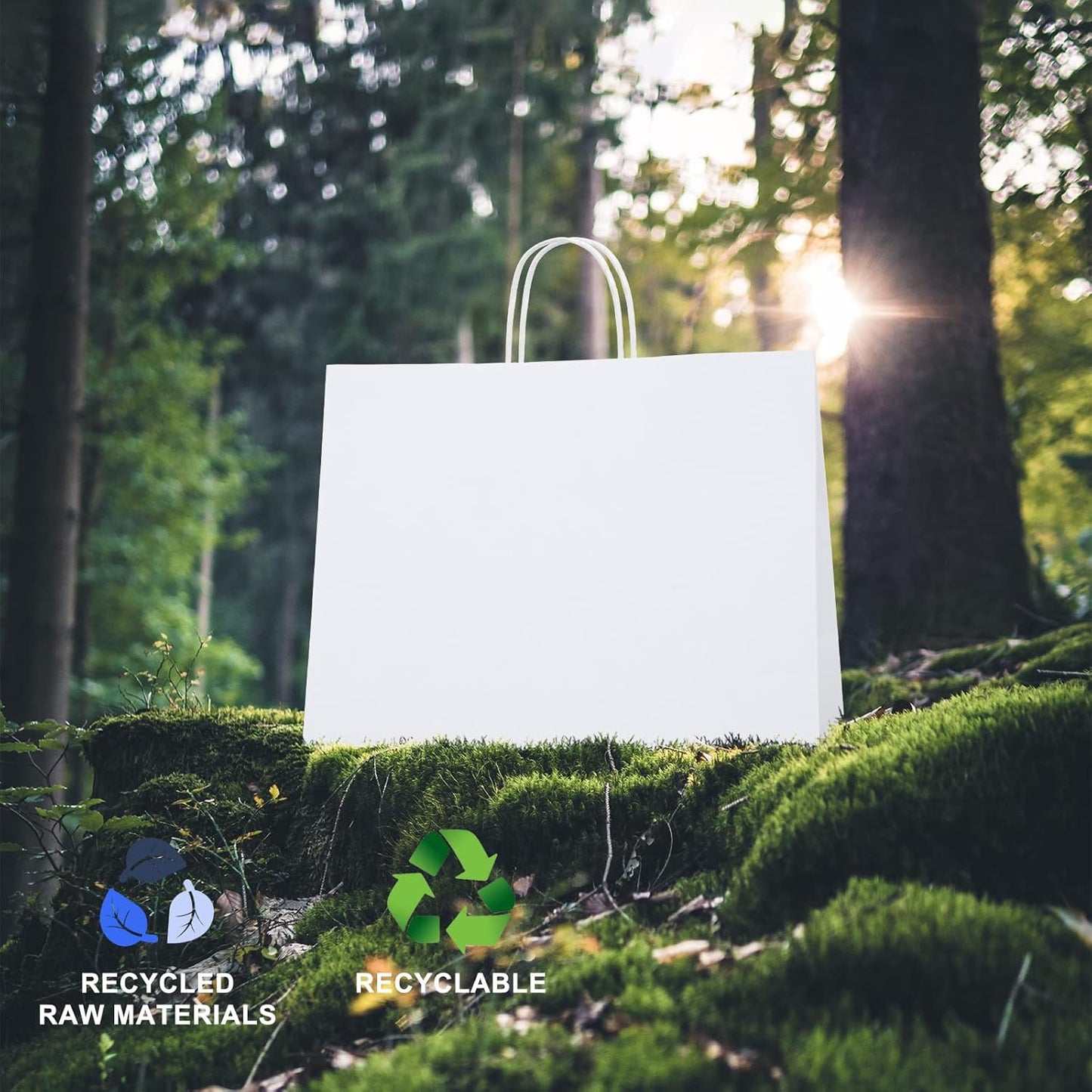 METRONIC Paper Gift Bags 16x6x12'' 100Pcs White Paper Bag with Handles Bulk for Small Business, Birthday Wedding Party Favor