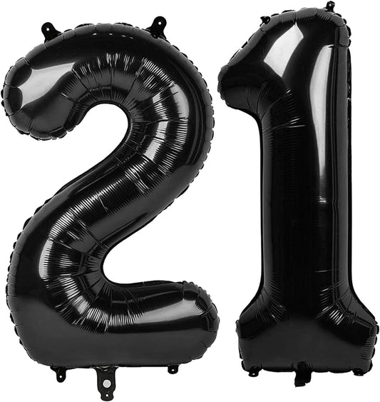 Black Number 21 Balloon 40 inch, Numbers 21 12 Birthday Balloons for Boy Girl, Black Foil 21 Balloon for 21 12 Birthday Party, Anniversary Celebration Decorations