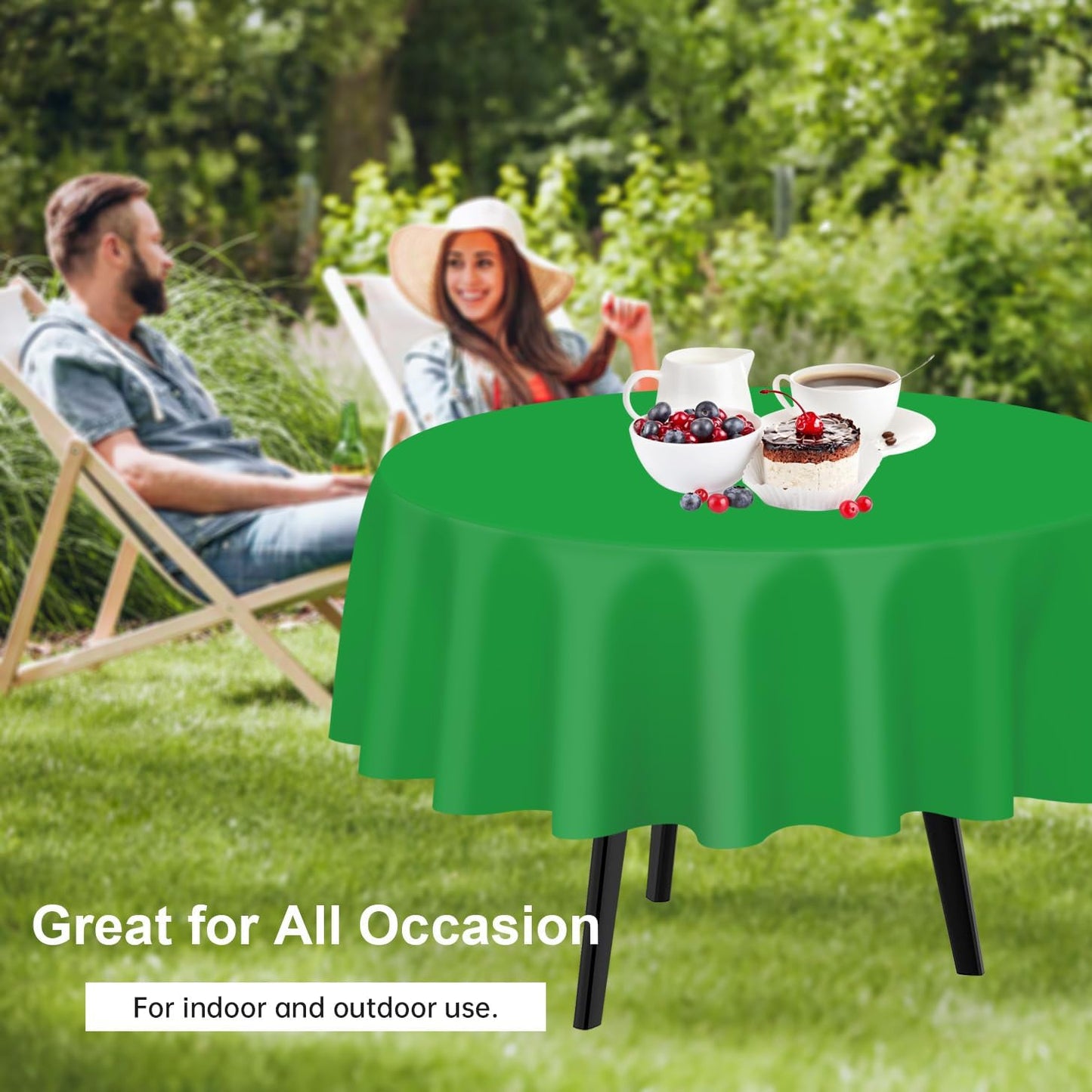 QIKSION Green Round Tablecloth 3 Pack, 84 Inch Plastic Table Cover Disposable for Parties
