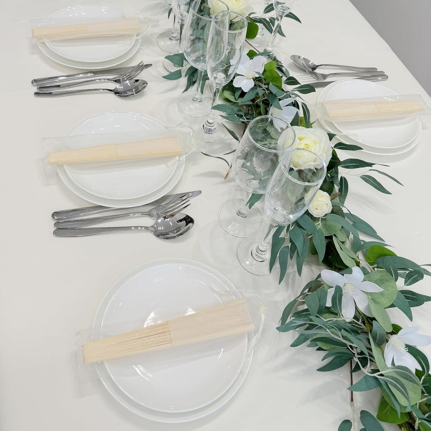 24pcs Imitated Silk Hand Fan Imitated Silk Fabric Bamboo Handheld Folded Fan Bridal Dancing Props Church Wedding Party Favors with Organza Bags (Cream)