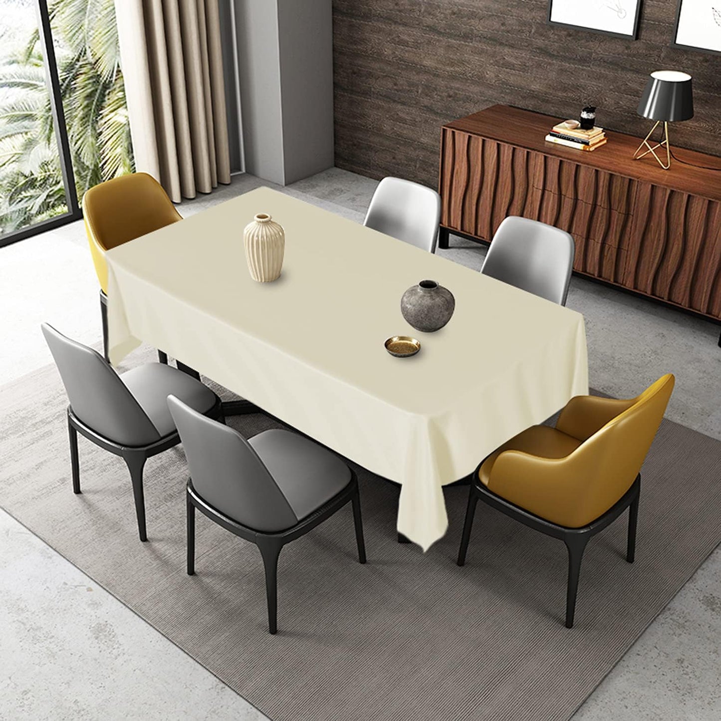 Fitable Rectangle Tablecloth Stain and Wrinkle Resistant Washable Polyester Table Cloth for Buffet Parties and Camping (54x108 inch, Ivory)