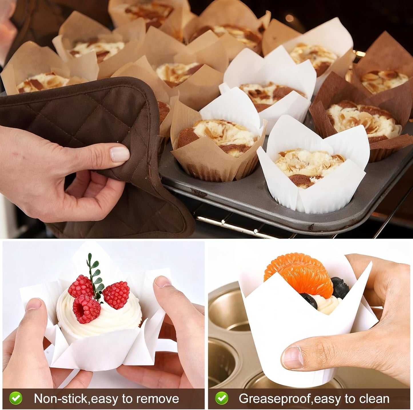 Tulip Cupcake Liners for Baking 200 Cups, Unbleached Parchment paper Muffin Liners, Upgraded Standard Cupcake Wrappers, Greaseproof Cup Cake Liner, Easy to Use in Party, Birthday, Christmas (Mix)