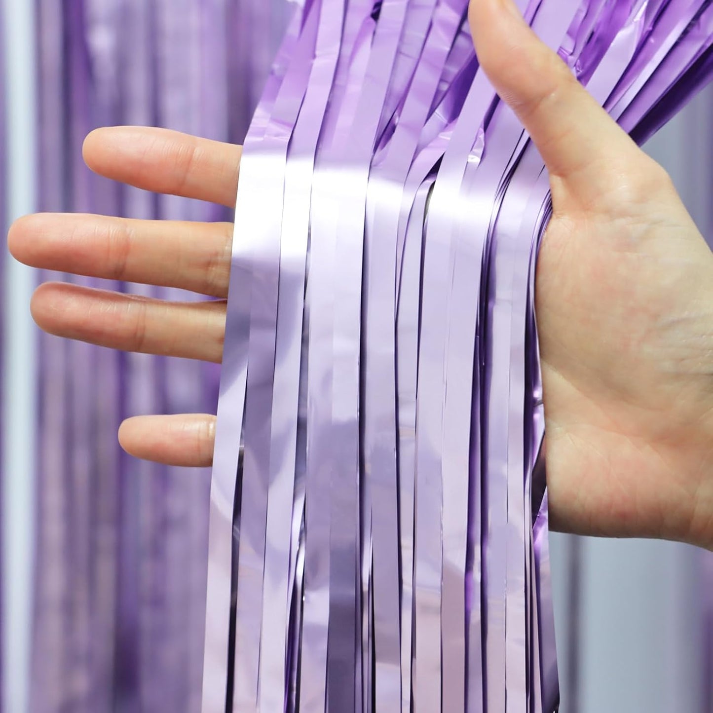 3 Pack 3.3 x 6.6 ft Lavender Foil Fringe Backdrop Curtains, Tinsel Streamers Party Decorations, Fringe Backdrop for Birthday, Baby Shower, Gender Reveal, Graduation