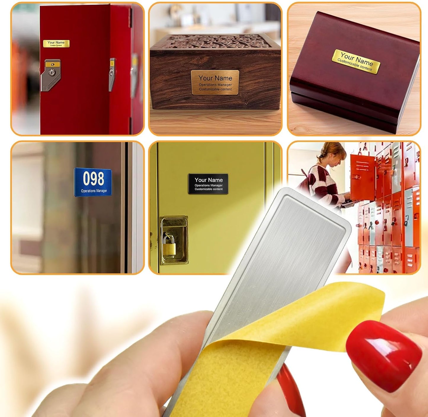 Stainless Steel Personalized Name Plate with Adhesive - Custom Plaque, Name Tag, Badge, Lable, Sign - Decorative Engraved Name Plates for Trophy, Award, Memorial