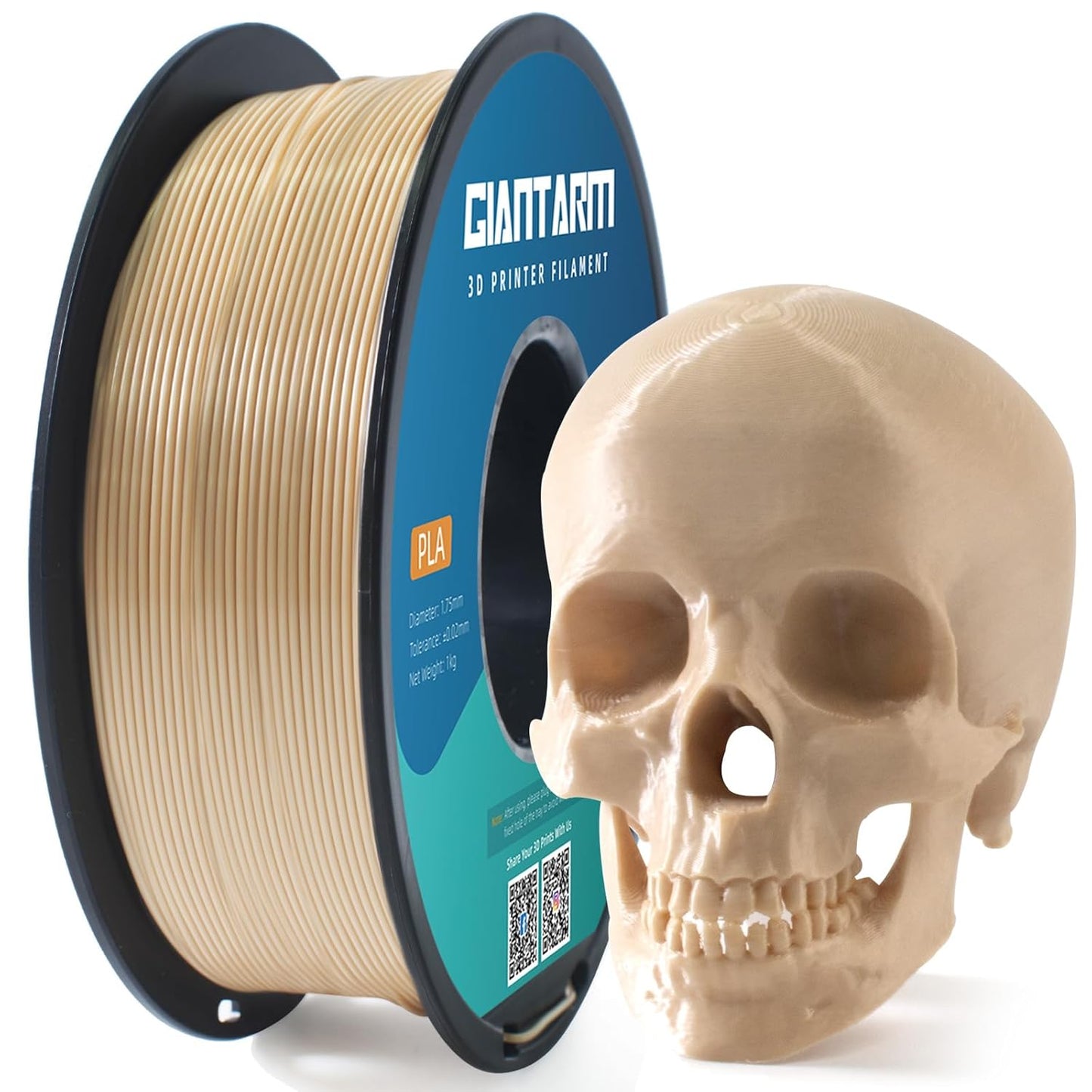 GIANTARM 3D Printer Filament, Bone White Pla Filament, 1Kg(2.2lbs) Spool, 1.75mm Dimension Accuracy +/- 0.03mm, 3D Printing Filament