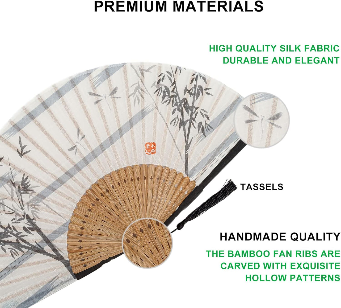 Amajiji 8.27"(21cm) Hand Held Bamboo Silk Folding Fan Hand Fan,Chinese/Japanese Charming Elegant Vintage Retro Style,Women Ladys Girls Best Gifts (White Bamboo Forest)