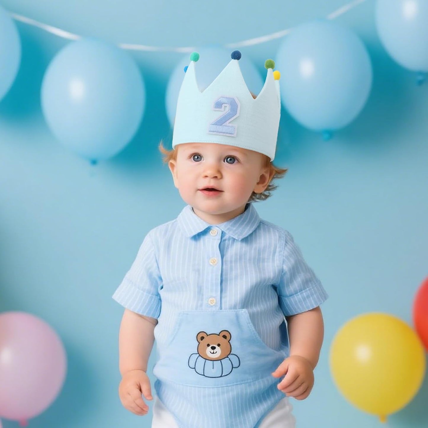 Muslin Crown Hat 1-3 Birthday For Baby Boy Girl Party Decoration Blue Pink Headband