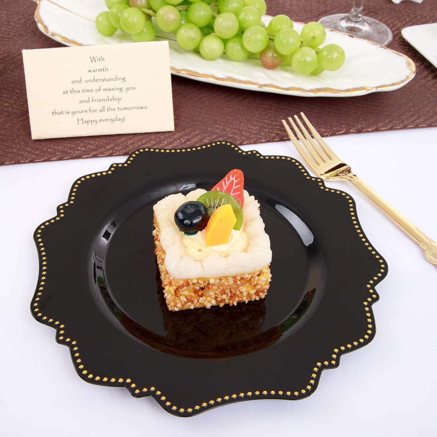 COLOSUS 175PCS Black Dinnerware set with Disposable Silverware for 25guests, Include 50 Dinner Plates 10.25”, 50 Dessert Plates 8.5”, 50 Cups 9 OZ, 50 Napkins,50 Plastic Silverware for Halloween Party