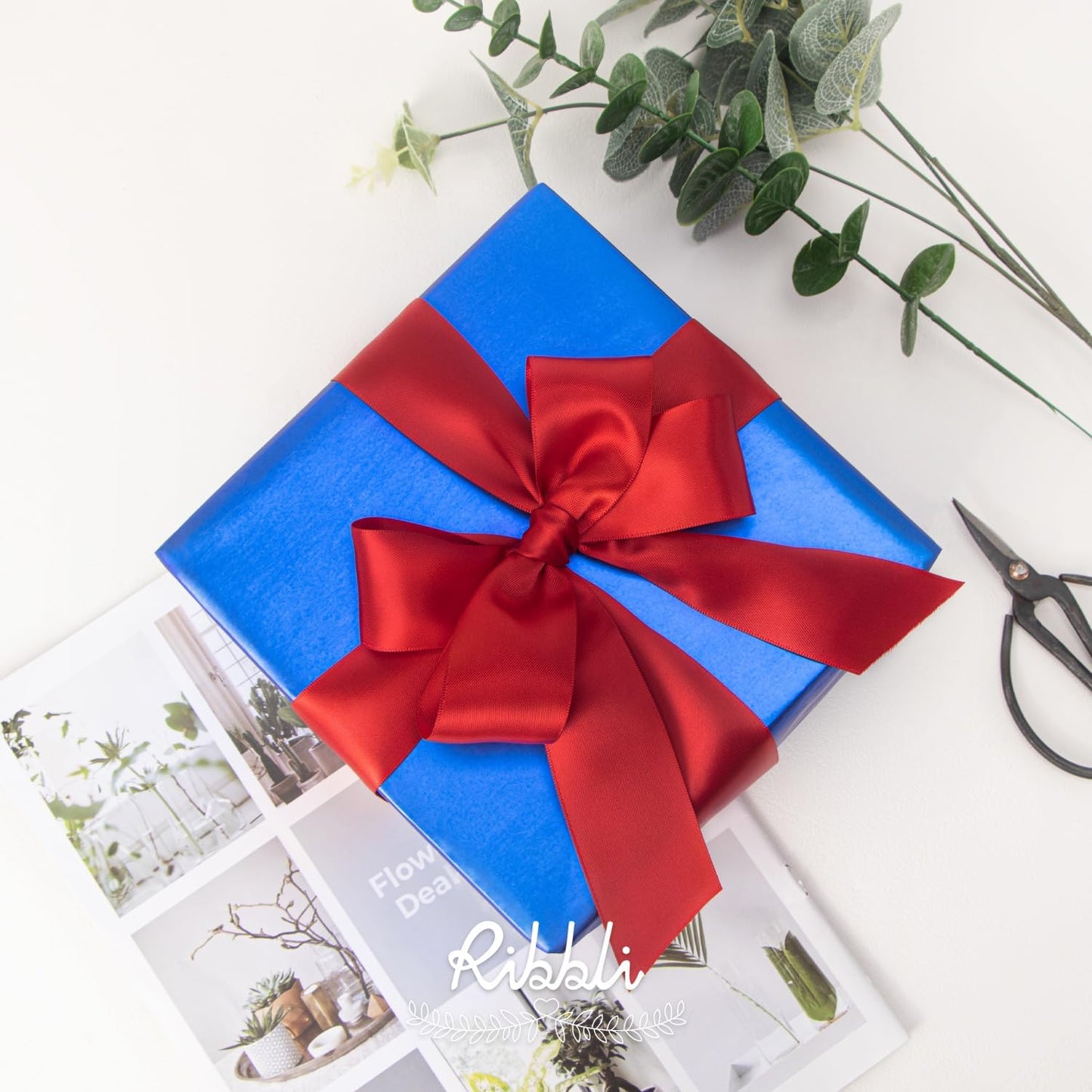 Ribbli Red Double Faced Satin Ribbon,1-1/2” x Continuous 25 Yards,Use for Bows Bouquet,Christmas Gift Wrapping,Floral Arrangement