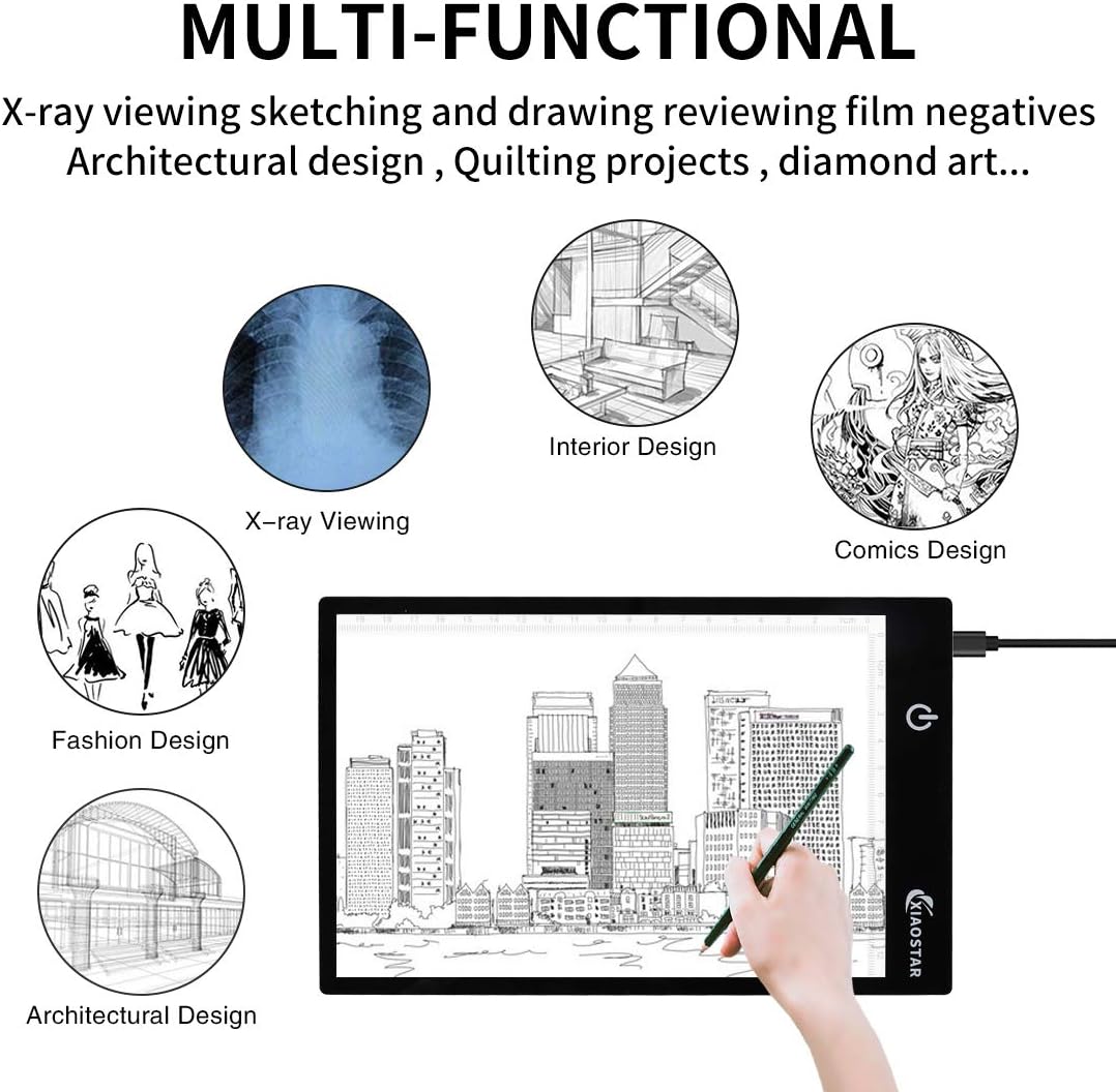 Light Box Drawing Pad A5, Tracing Board with Micro USB Cord Charge Cable and Brightness Adjustable for Artists, AnimationDrawing, Sketching, Animation, X-ray Viewing (A5) Not Rechargeable