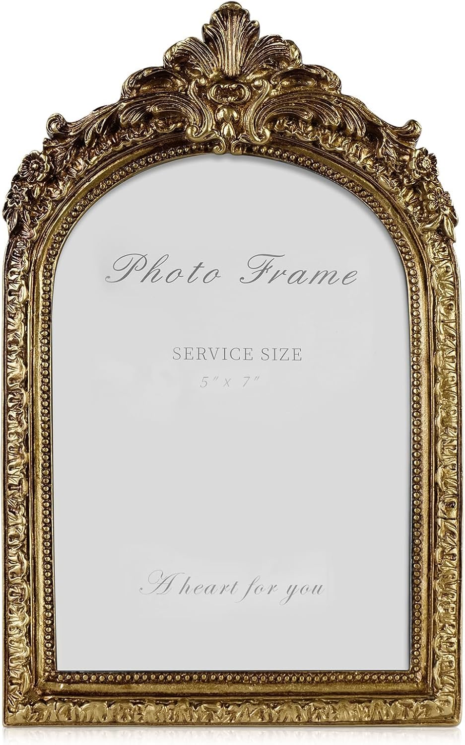 Cuspin 5x7 Gold Picture Frame, Vintage Gold Ornate Resin Photo Frame with Glass Front for Tabletop and Wall Mounting, Antique Picture Frames Photo Gallery for Home Office Decor