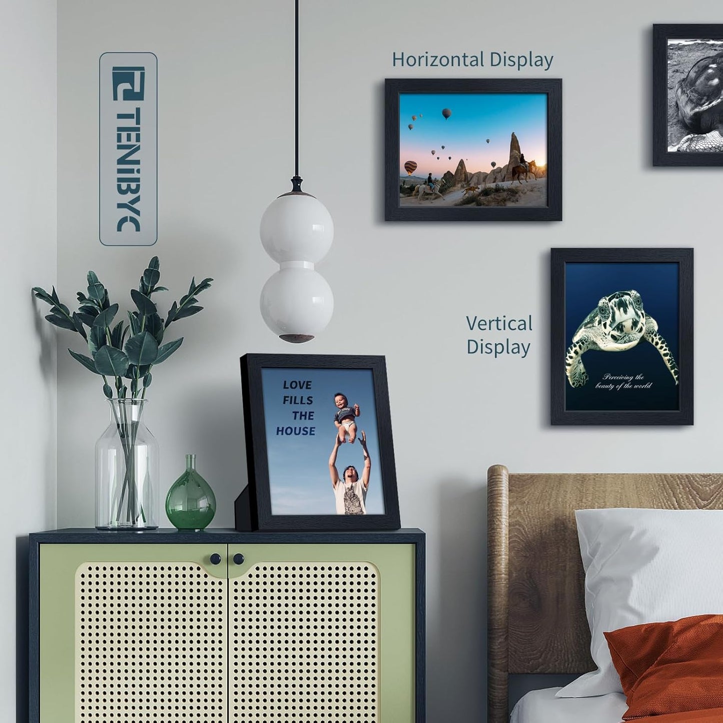 8.5x11 Picture Frame Set of 3 - Black Woodgrain, Solid Wood & HD Tempered Glass, Table Display or Wall Hanging