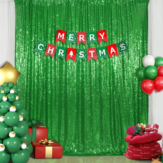 SquarePie Sequin Backdrop 10FT x 10FT Green Curtain Background for Wedding Christmas Party Decoration