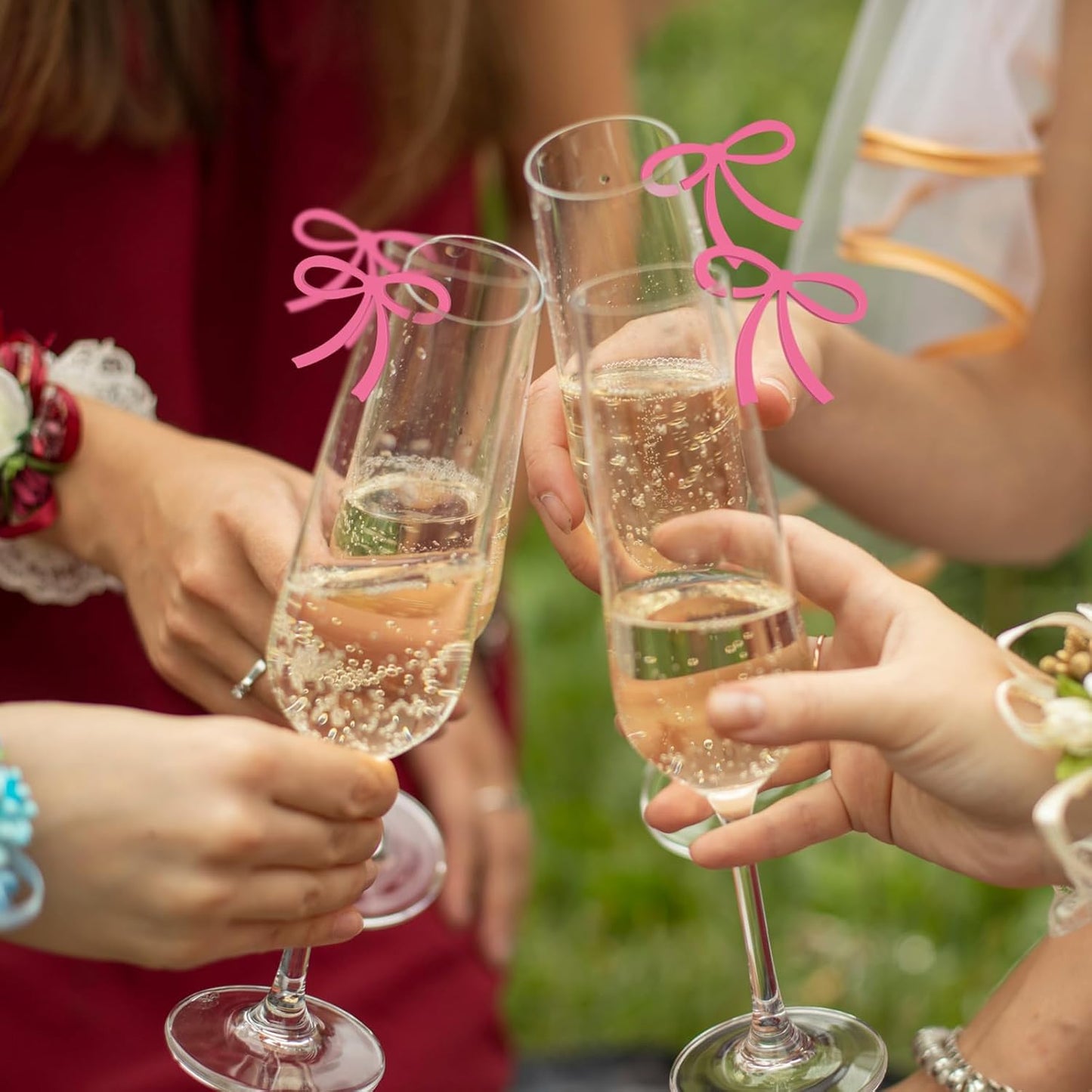 50 Pcs Bows Drink Tags Coquette Bow Wine Glass Charms Acrylic Bowknot Drink Tag for Bachelorette Birthday Wedding Coquette Tasting Party Decor Accessory(Rose Pink)