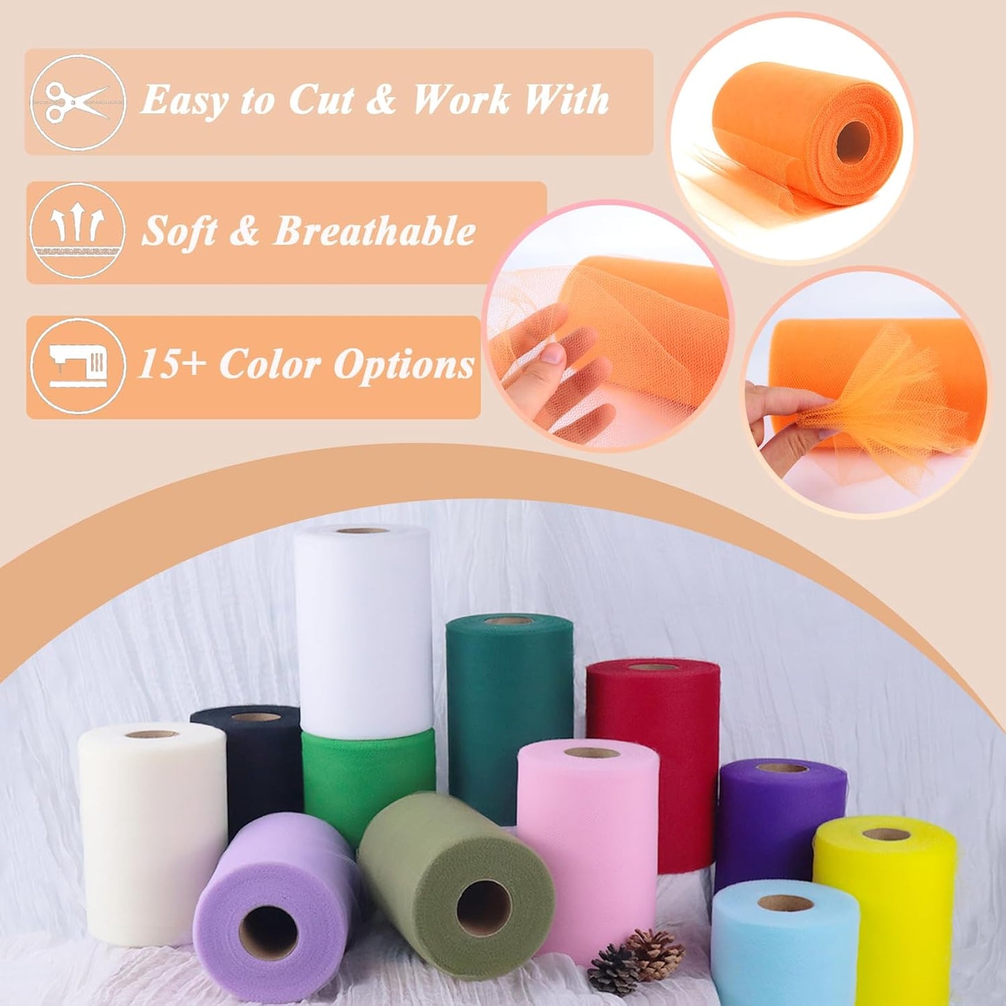Orange Tulle Fabric Roll 6”by 100 Yards (300 ft) Soft Tulle Spool for DIY Crafting Favor Supplies, Tutus, Wedding, Party Decorations, Gift Wrapping