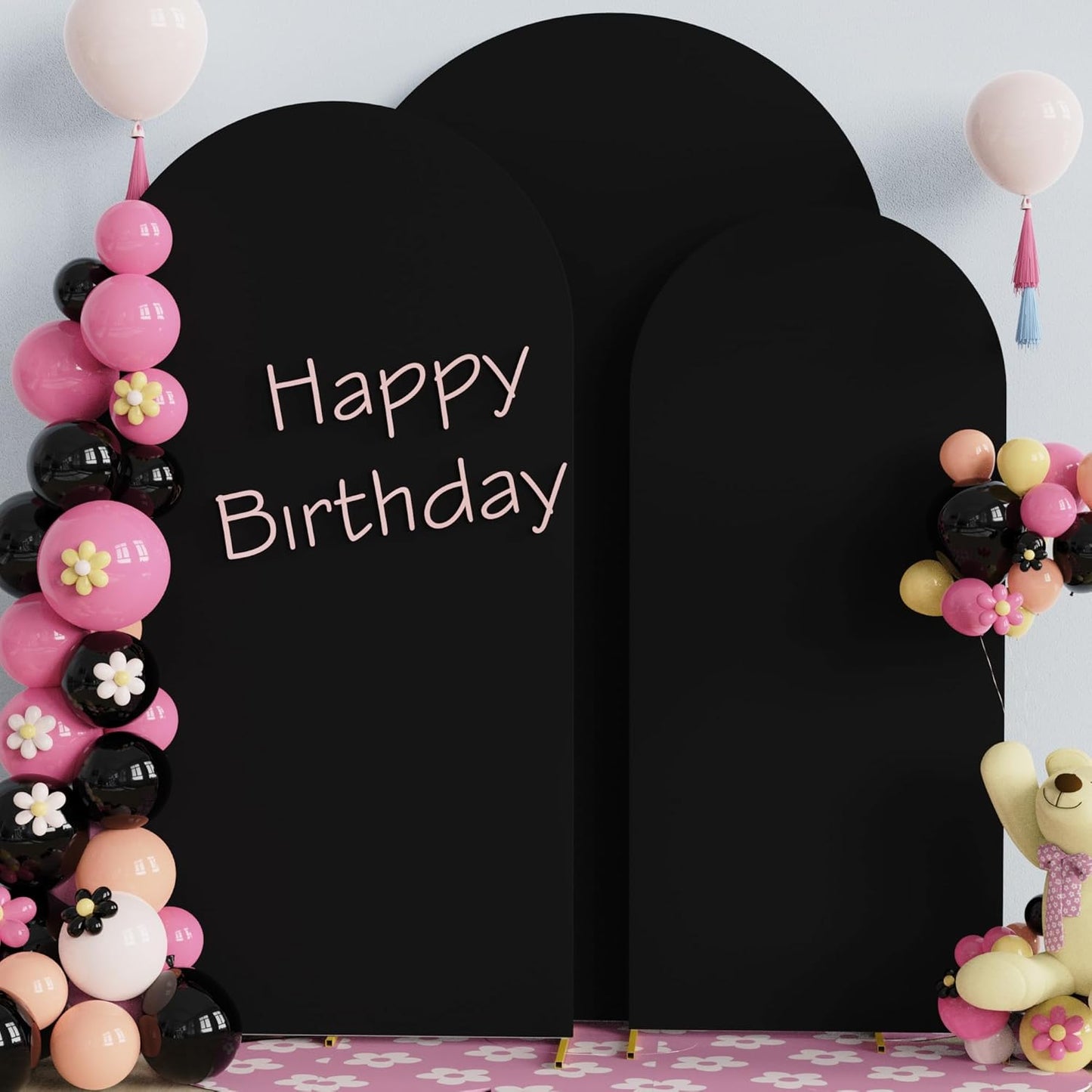 Fomcet Set of 3 Wedding Arch Cover 6FT, 6.6FT, 7.2FT Black 2-Sided Round Top Spandex Arch Backdrop Cover Fitted Fabric for Birthday Party Baby Shower Wedding Arch Stand Decoration