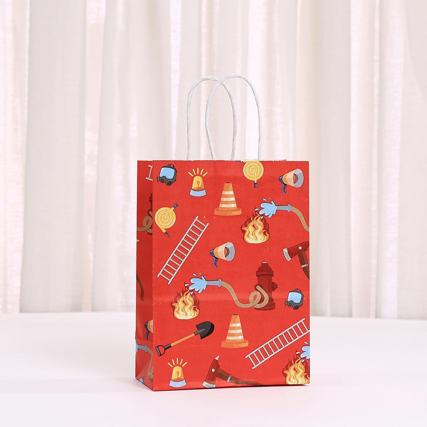 piqiya Fire Truck Party Favor Bags,24pcs Firetruck Gift Treat Goodie Bag for Fire Safety Awareness Events,Firefighter Candy Treat Paper Bag, Gift Bags for Fireman Birthday Party Rescue