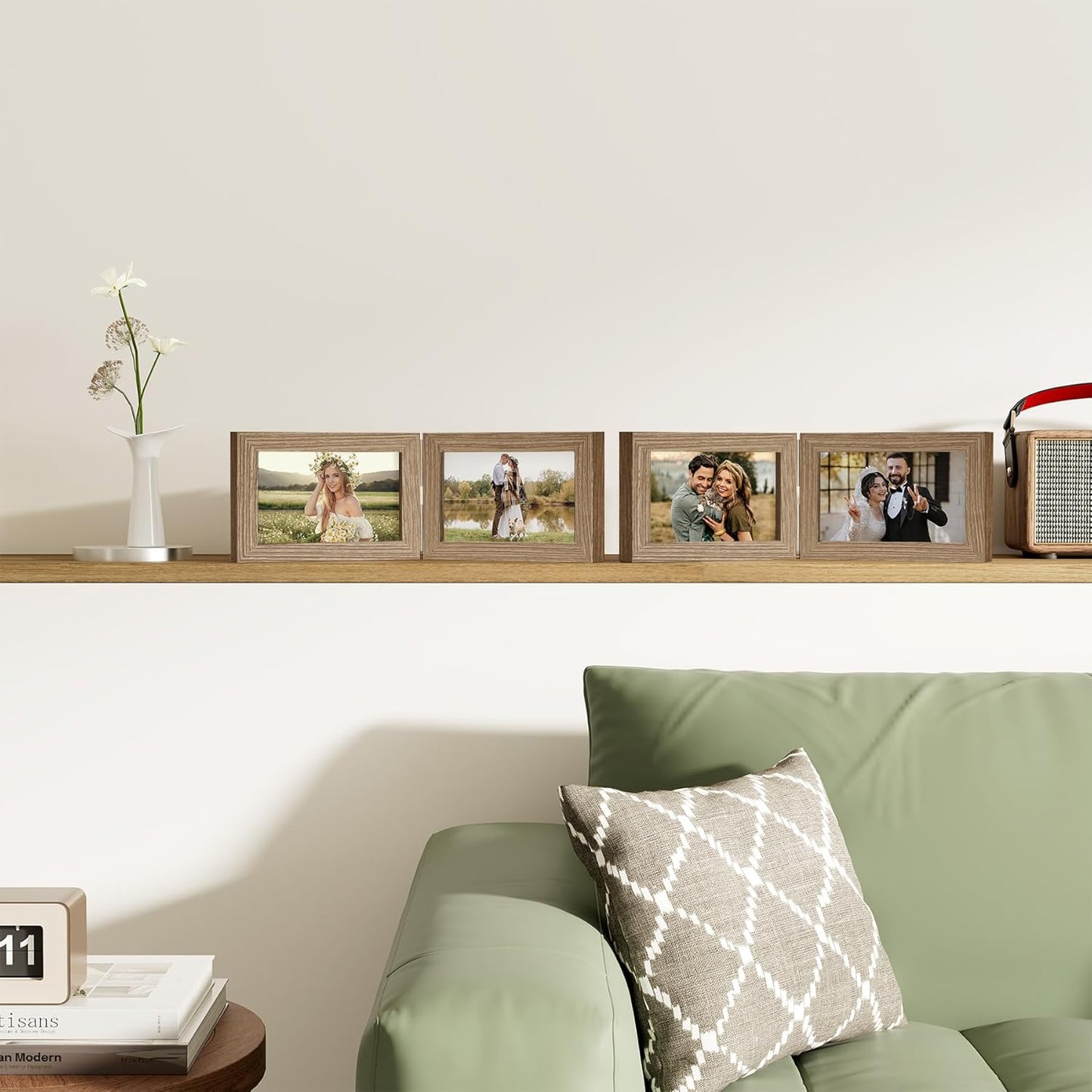 decorUhome Double 6x4 Picture Frame Horizontal, Engineered Wood Bifold Photo Frame with Plexiglass for Tabletop Display, 6x4, Oak