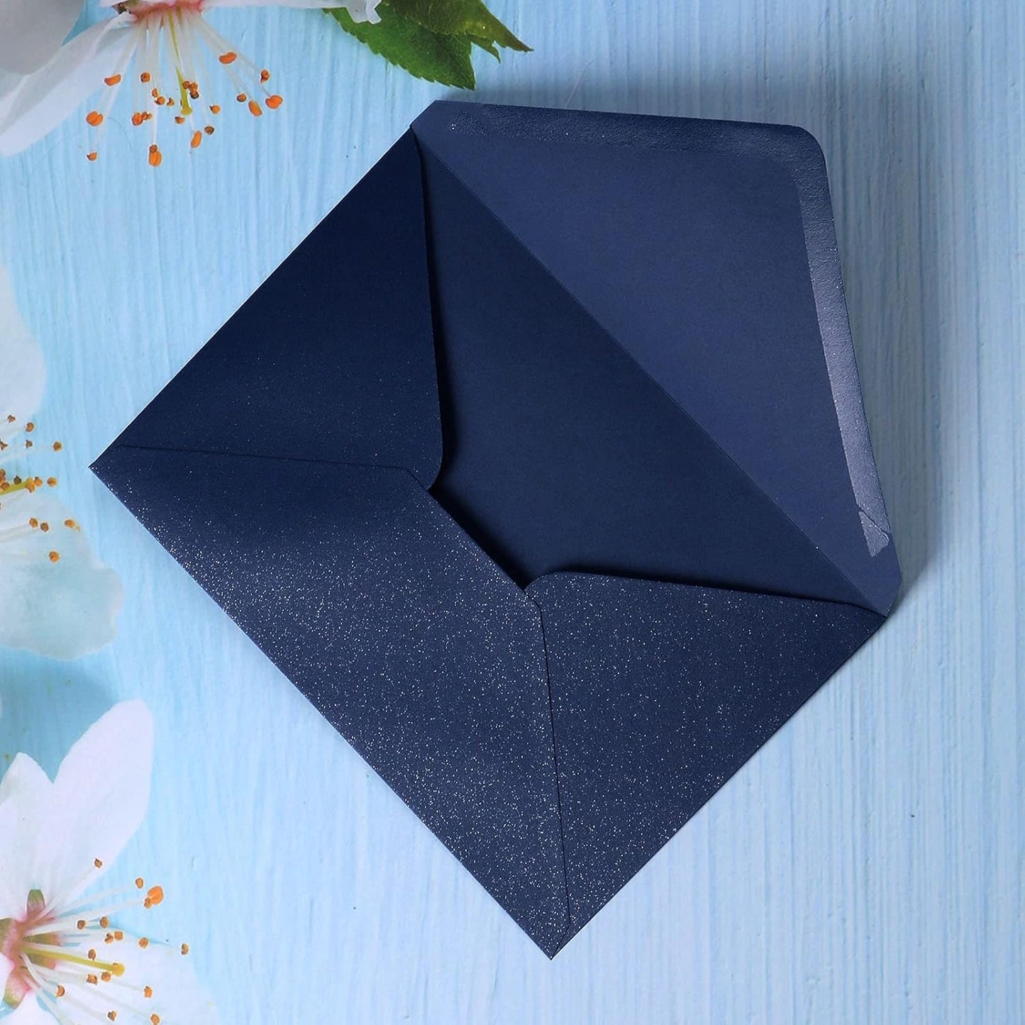 PONATIA 50 Pieces/Pack A7 Envelopes, 5.25 x 7.5'' Shiny Navy BlueEnvelopes for Invitations Cards, Perfect For 5x7'' Wedding Invitation Cards, Christmas Gift Cards Envelopes, 5x7'' Photograh