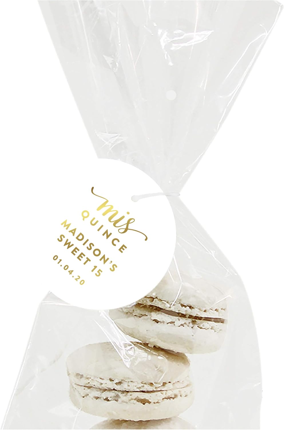 Andaz Press Personalized Round Circle Birthday Gift Tags, Metallic Gold Ink, Sweet 15 Birthday, Mis Quince Quinceanera, 24-Pack, Custom Made Name, Gold Party Supplies