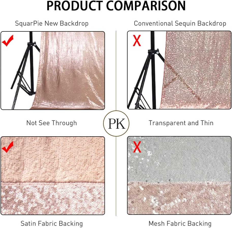 SquarePie Sequin Backdrop Curtain Not See Through Background for Wedding Party 5FT x 7FT Rose Gold