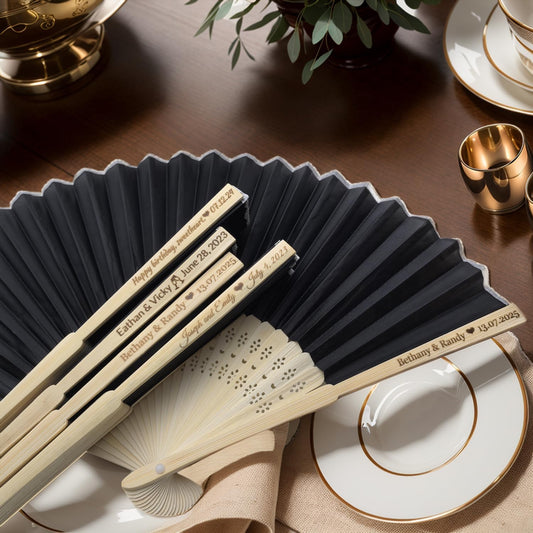 5Pcs Personalized Silk Fans Folding Hand Fan, Custom Wedding Bridal Party Favors, Summer Wedding Bride, Wedding Gift, Thank You Gift (Black)