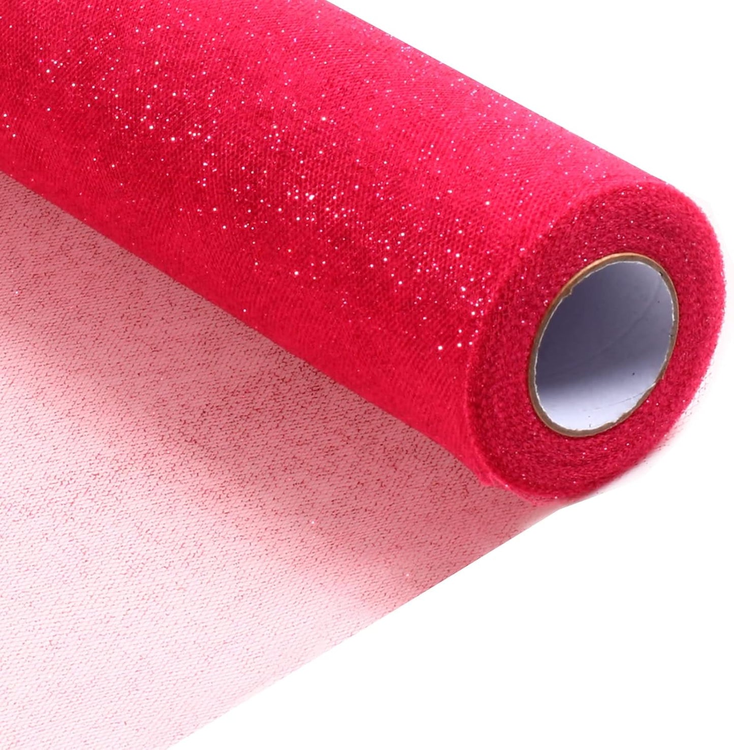 Sparkling Tulle Rolls, 15” by 30 Yards (90FT) Glitter Tulle Spool Ribbon Fabric for Wedding Birthday Bridal Shower Tutu Skirt Party Gift Wrapping (Fuchsia)